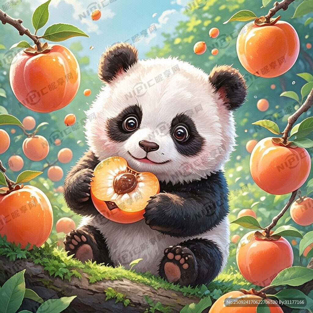 画一个可爱的大熊猫抱着一个新品