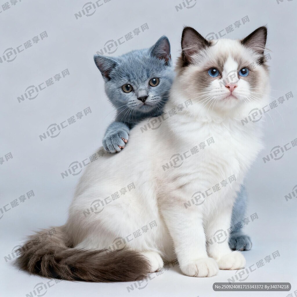 两只小猫 一只是布偶猫 颜值高