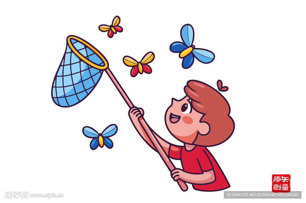小女孩快乐捕蝶瞬间