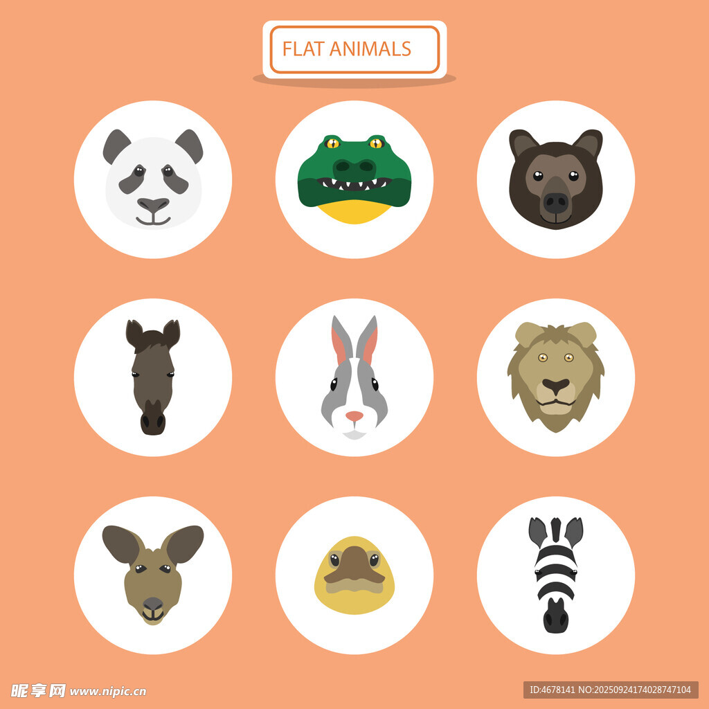 动物主题圆形图标集合