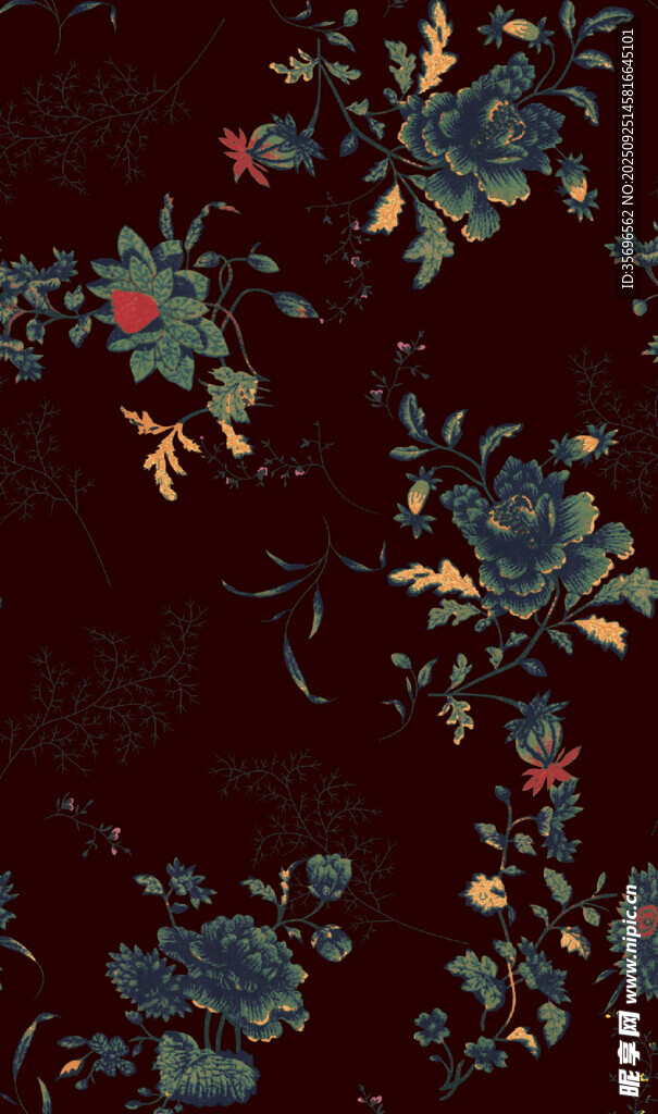 深色底花卉图案纹理