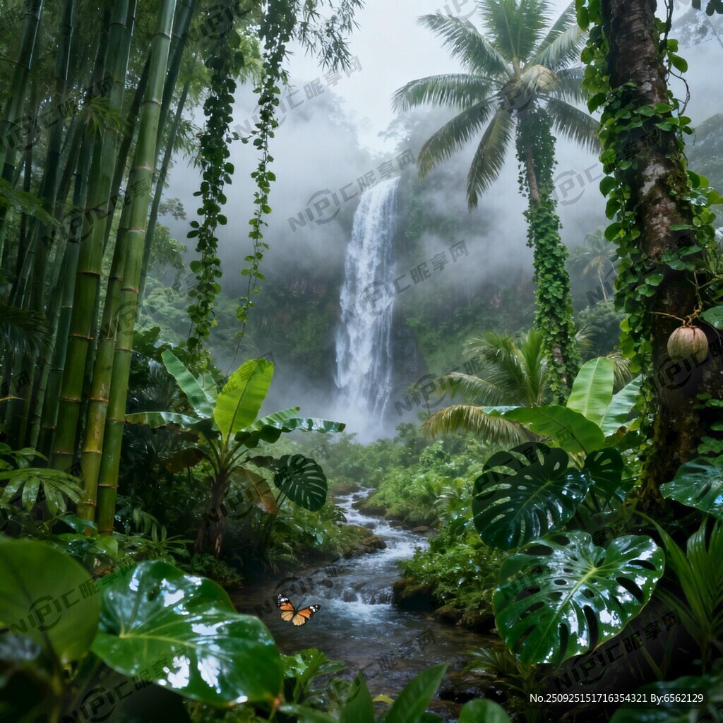 热带丛林 热带雨林 竹林 瀑布