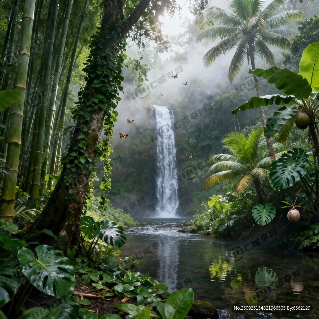 热带丛林 热带雨林 竹林 瀑布