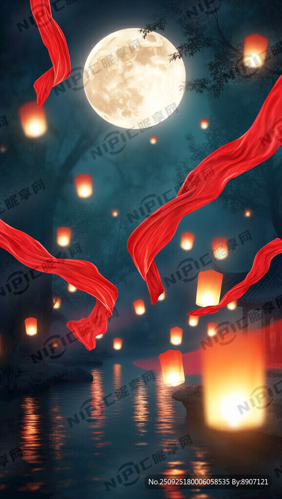 梦幻 中秋 红色 飘带