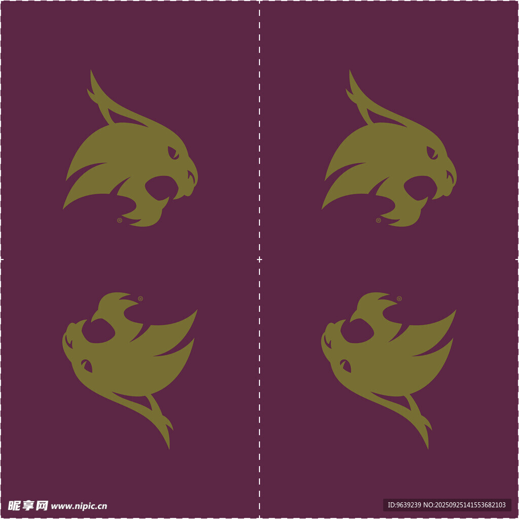 紫色背景上的金色动物图案