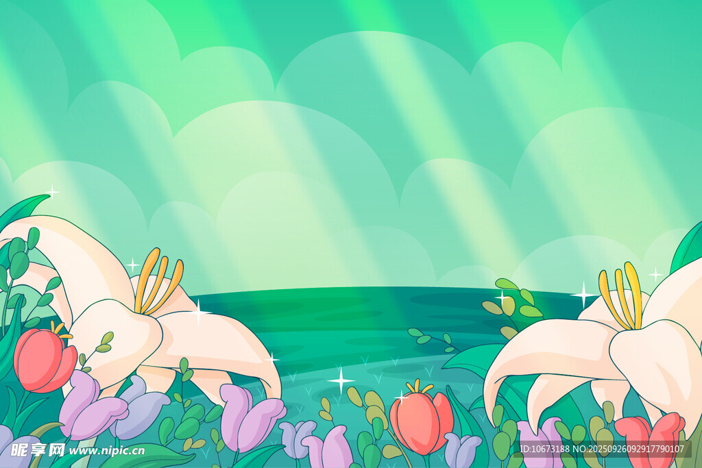 梦幻百合花海插画