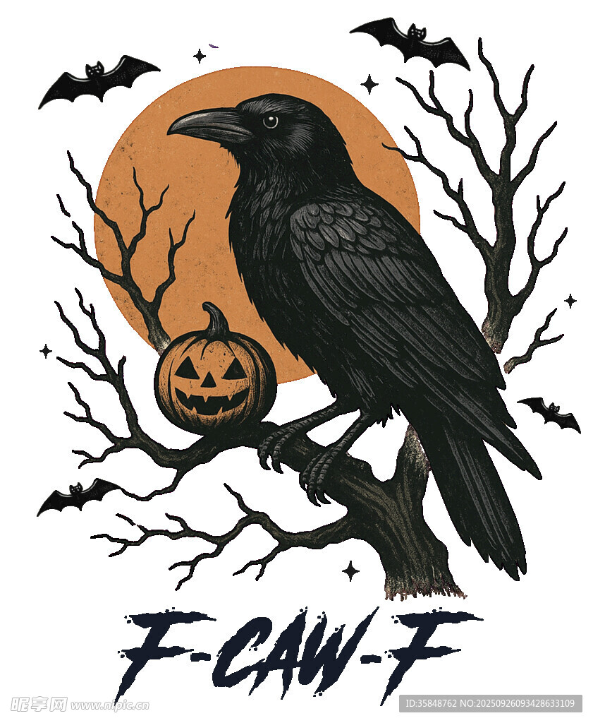 乌鸦南瓜万圣节主题插画