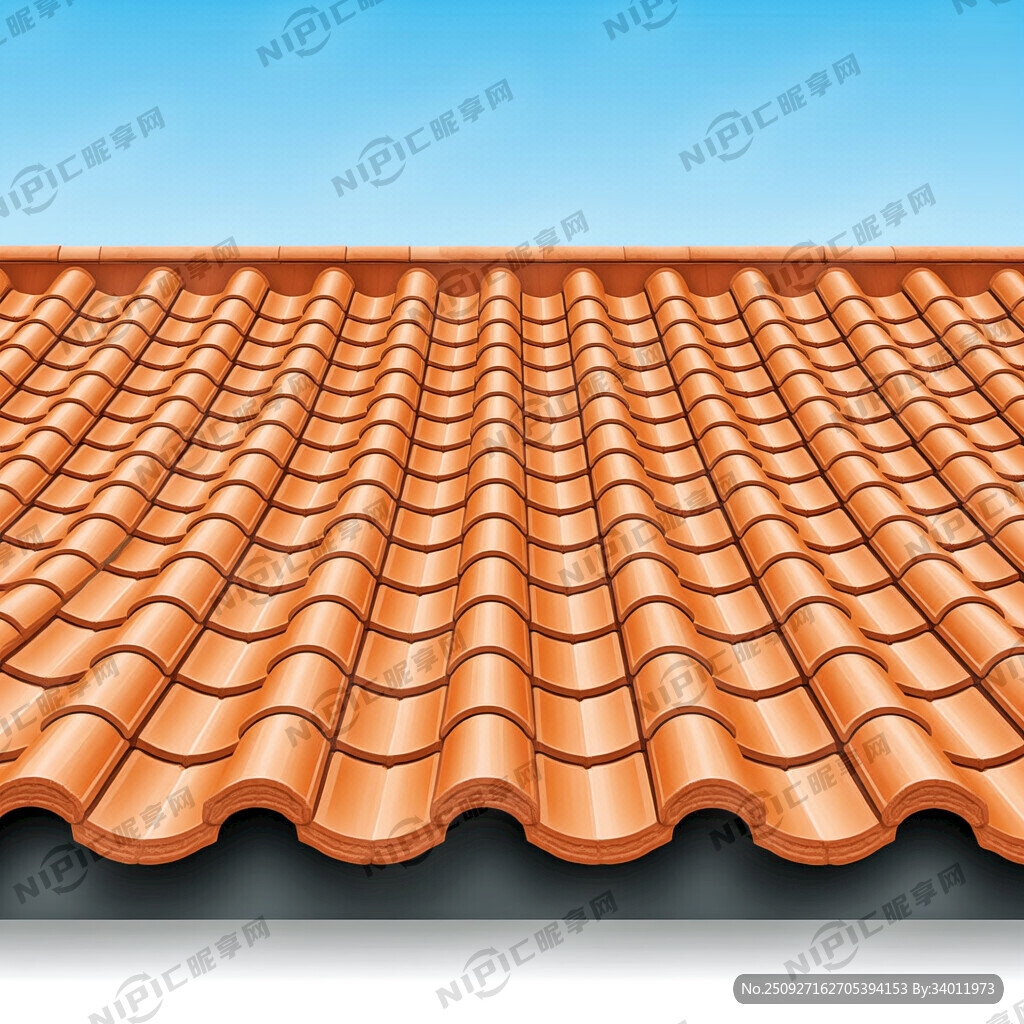 橙色树指瓦正面 有屋檐的矢量图