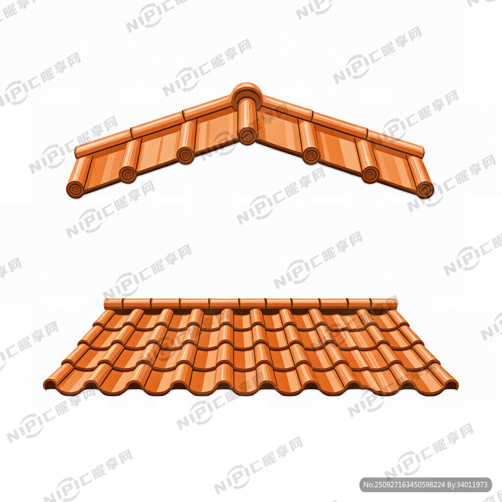 橙色树指瓦正面 有屋檐