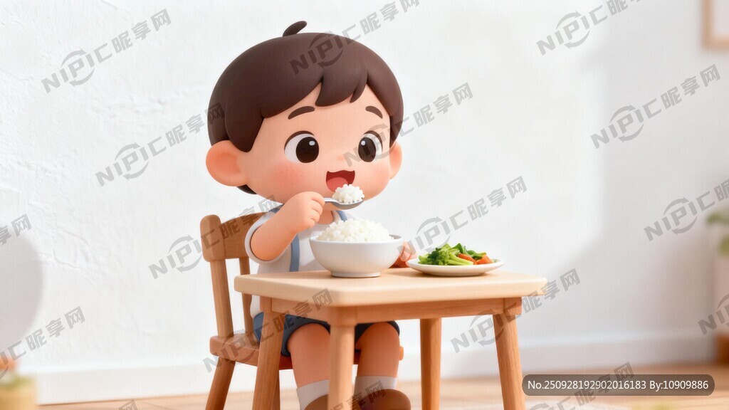 自己吃饭的小孩