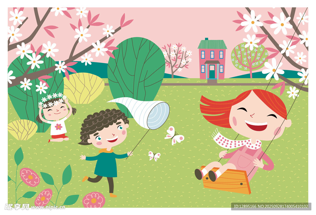 春日儿童户外欢乐玩耍