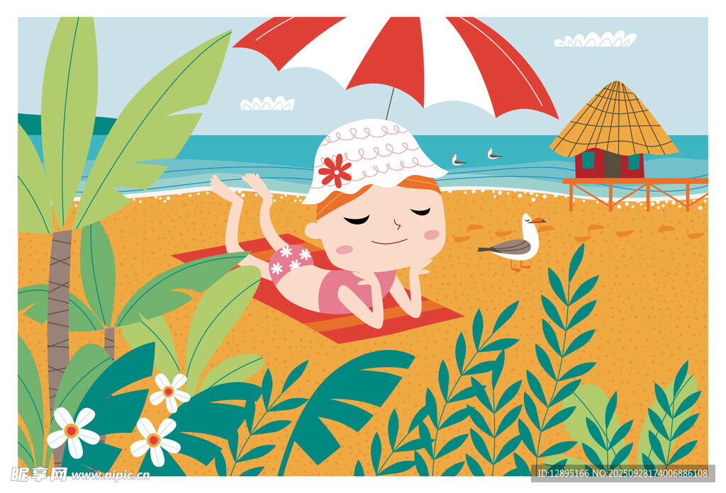 沙滩上的萌娃惬意度假