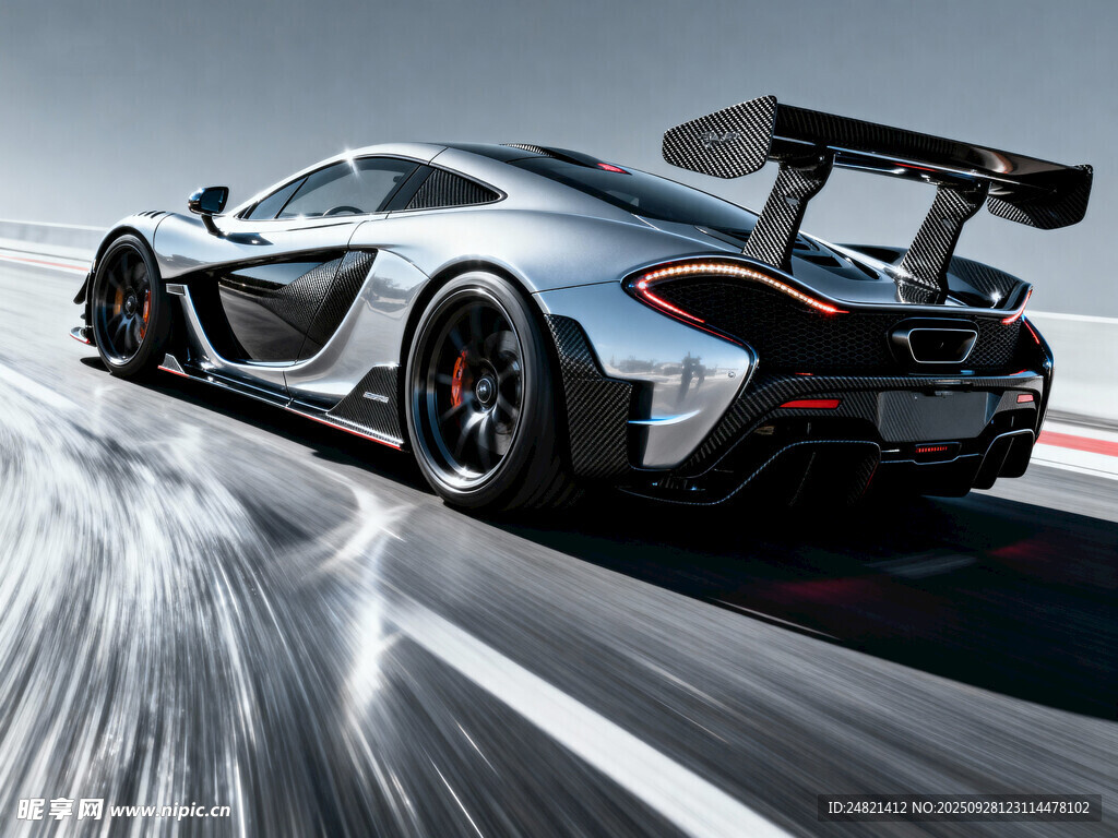 赛道上飞驰的炫酷银色跑车