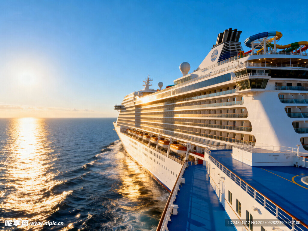 海上豪华邮轮沐浴在阳光下