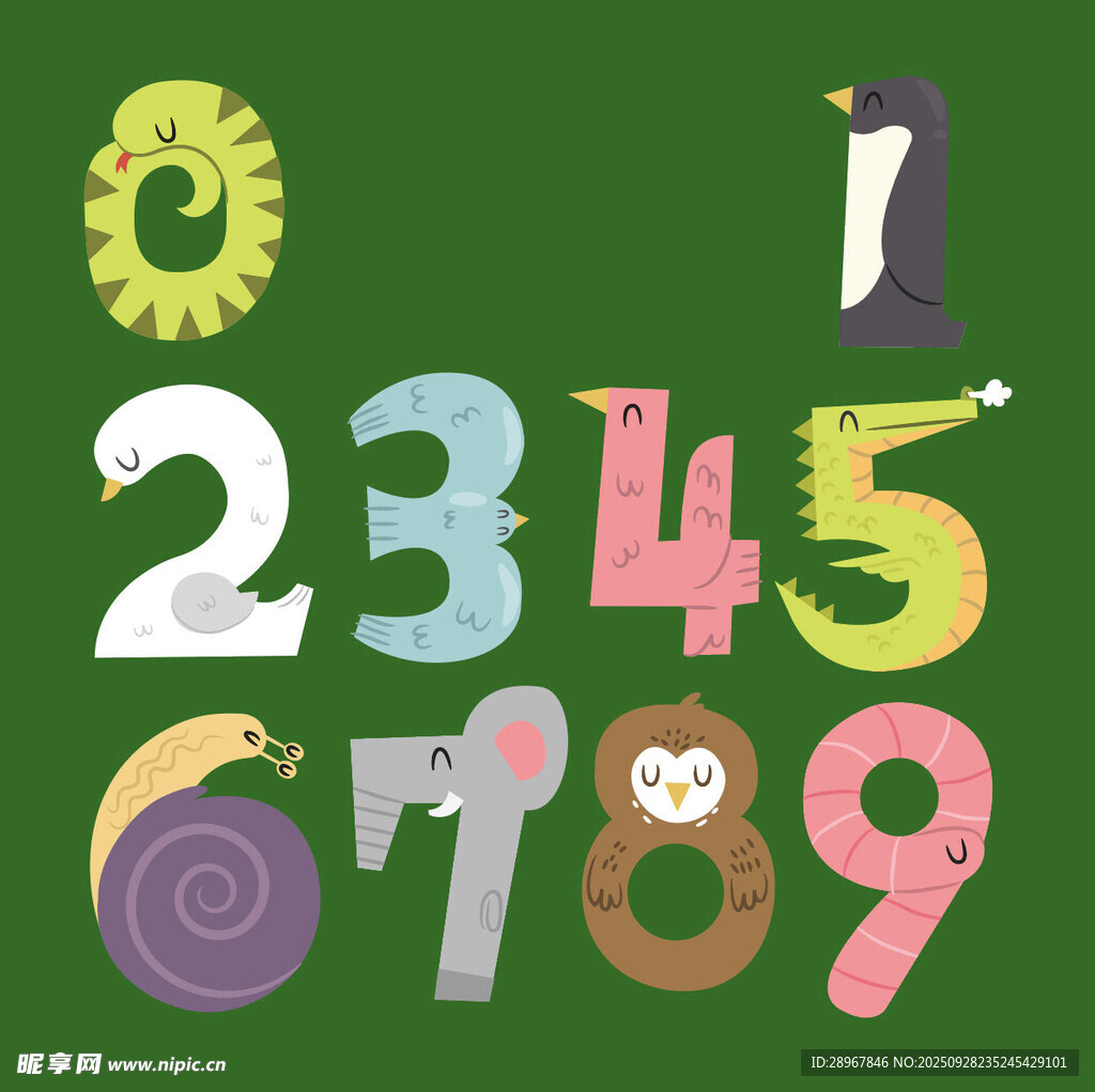 可爱动物数字插画