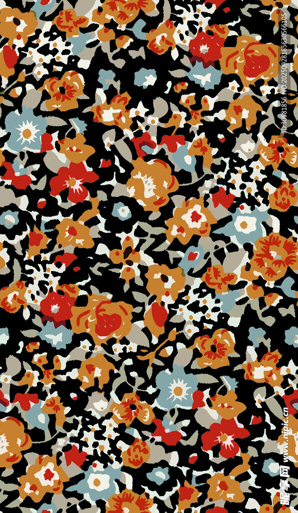 多彩花卉图案布料纹理