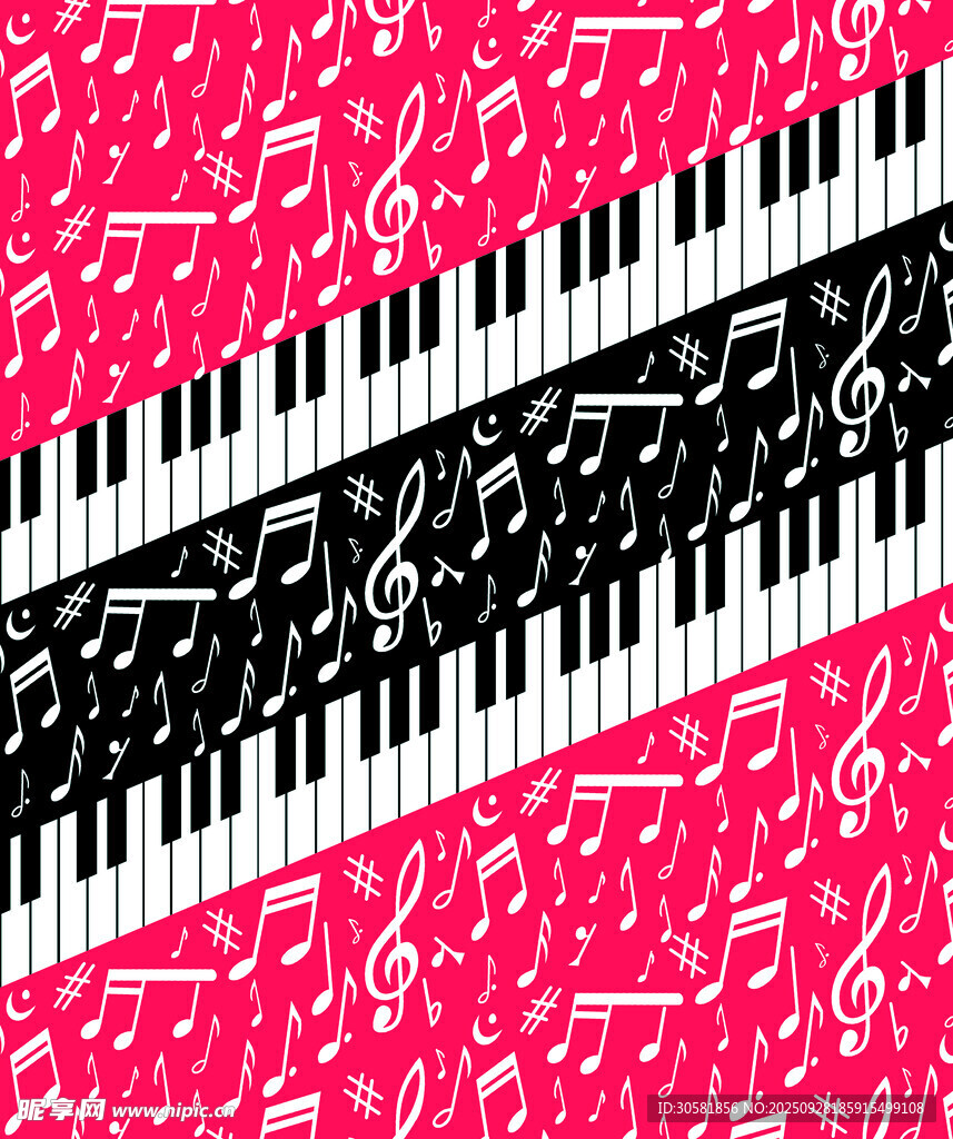 粉色背景的钢琴键与音符