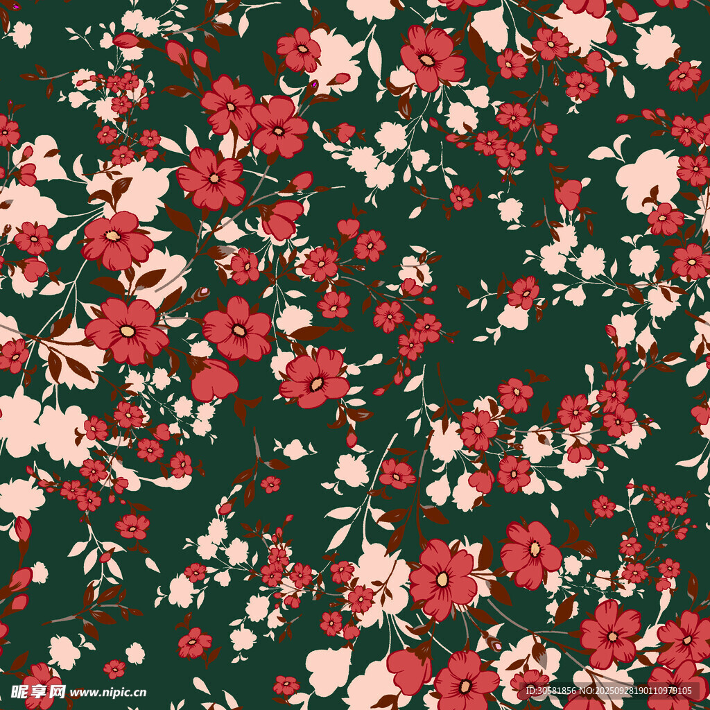 复古风红绿花卉图案背景