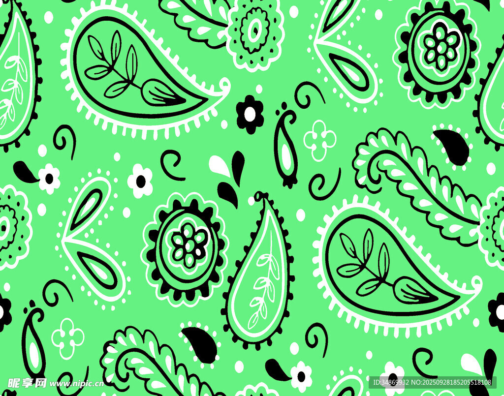 绿色佩斯利花纹图案背景