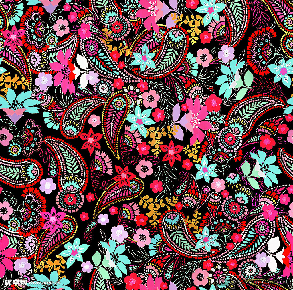 多彩佩斯利花纹图案