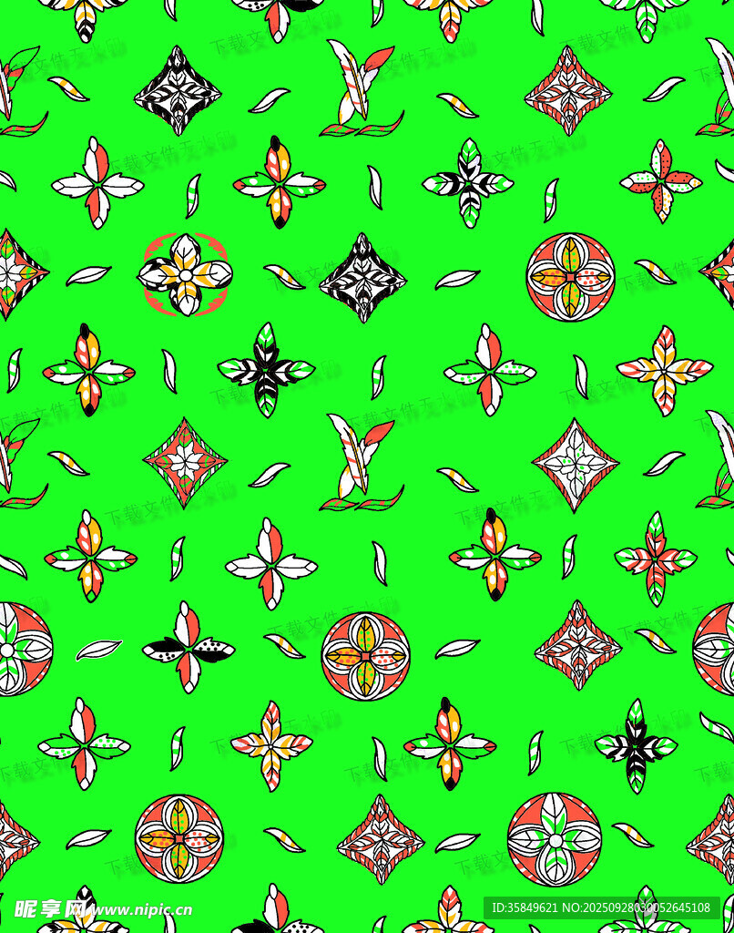 绿色底花卉图案背景图