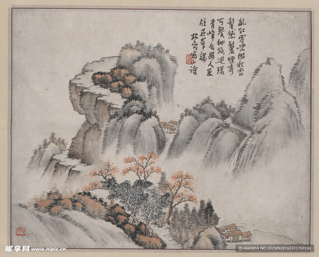 水墨山水国画风景图