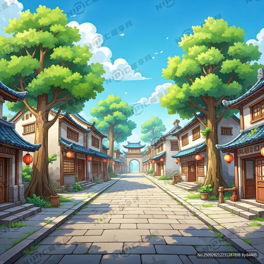 卡通可爱风格 古代街道街景