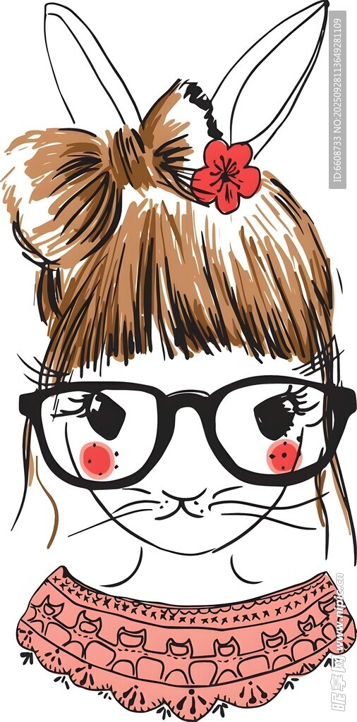 戴眼镜的可爱兔耳女孩