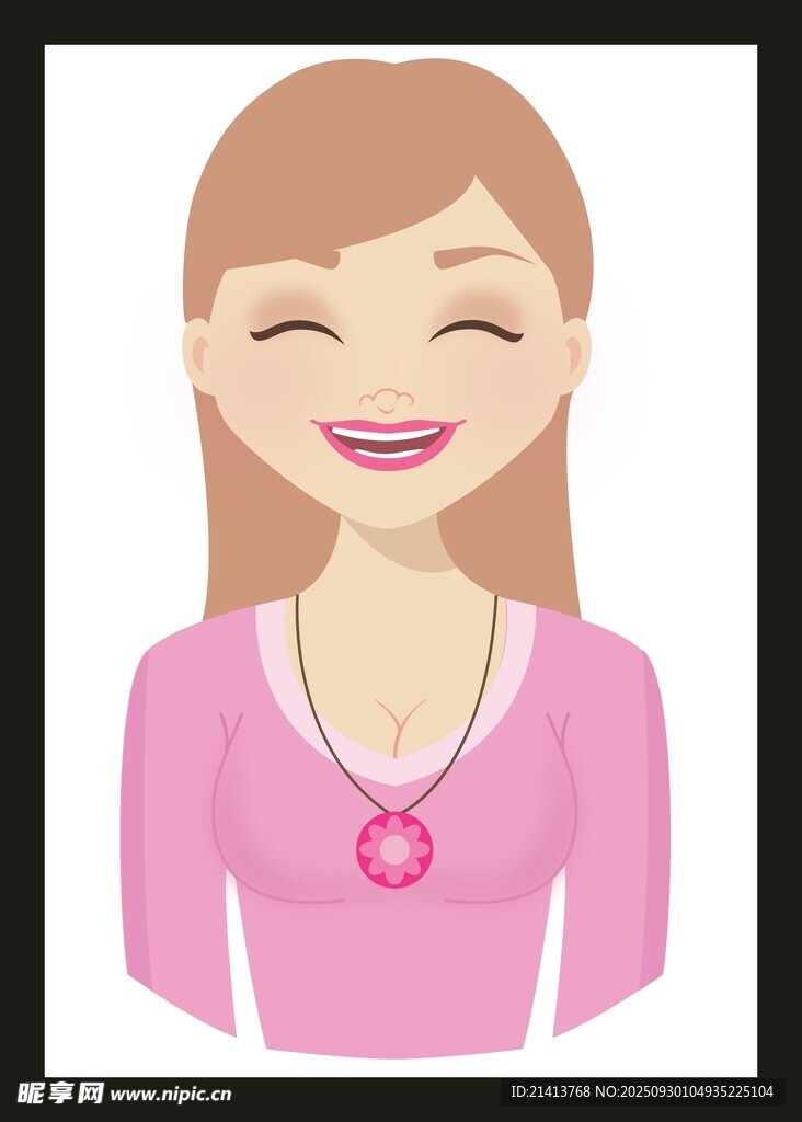 微笑穿粉衣的卡通女士