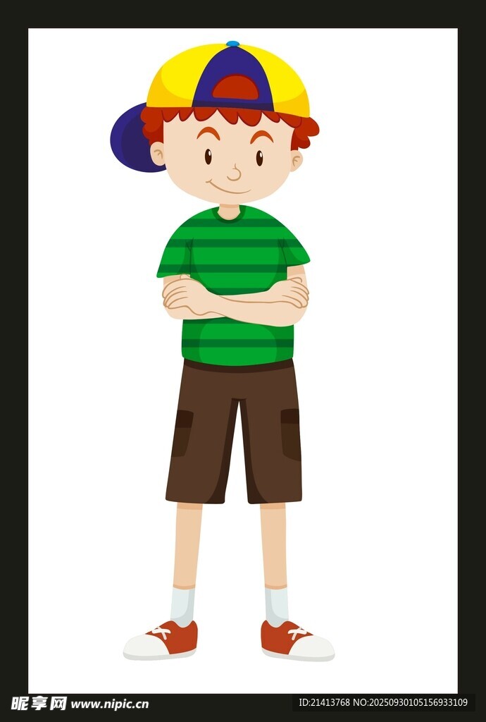 戴彩色帽的双臂交叉男孩