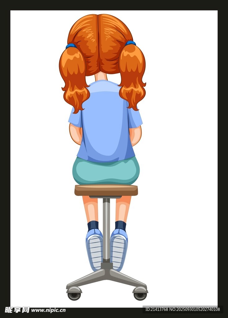 背对坐着的双马尾小女孩