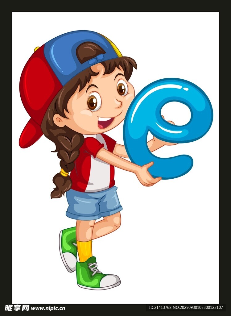 女孩手持蓝色字母