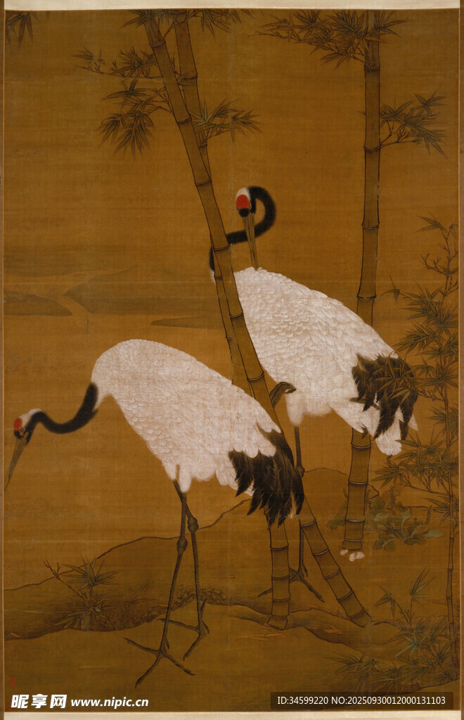 明 边景昭 竹鹤图轴