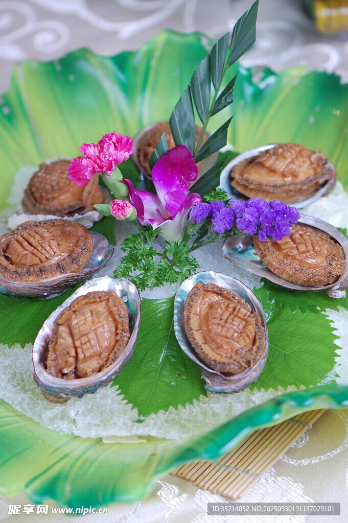 摆盘精致的美味鲜鲍鱼