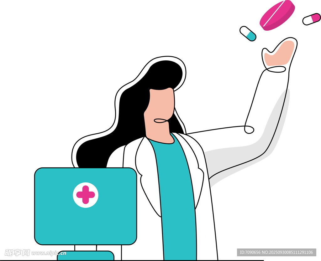 医生展示药物与医疗设备