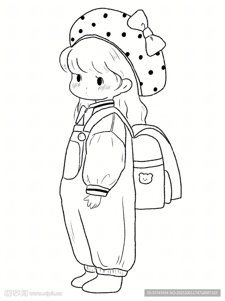 背着书包的可爱小女孩