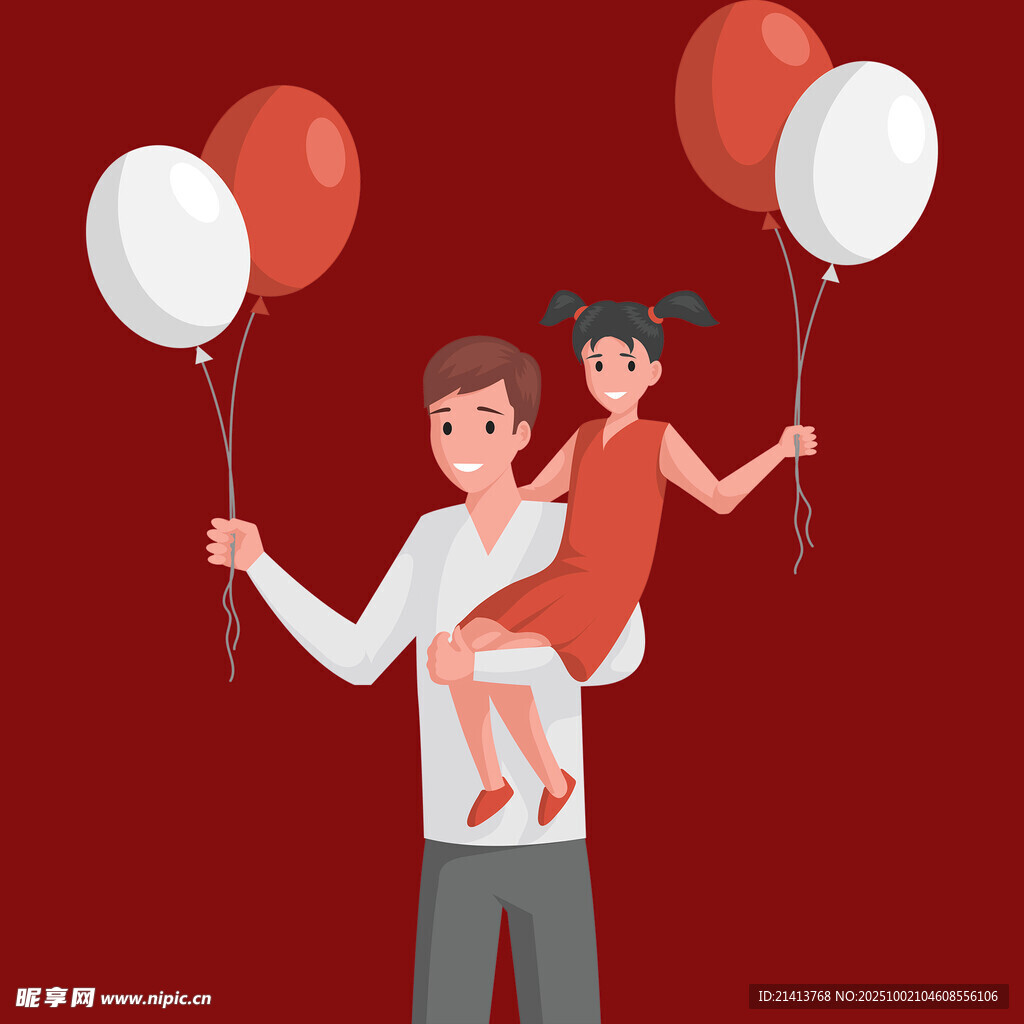 父亲肩上的女儿与气球