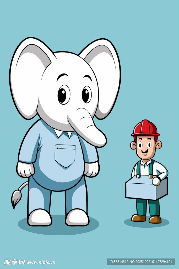 大象与工人的友好场景