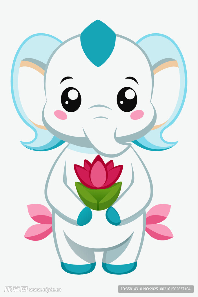 可爱小象捧花插画