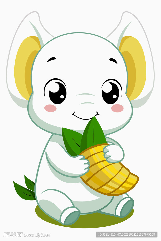 白兔抱玉米可爱卡通形象
