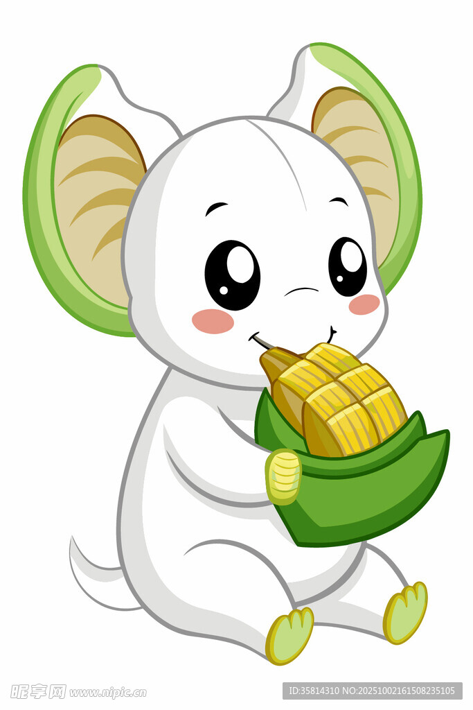 吃玉米的可爱卡通小白鼠