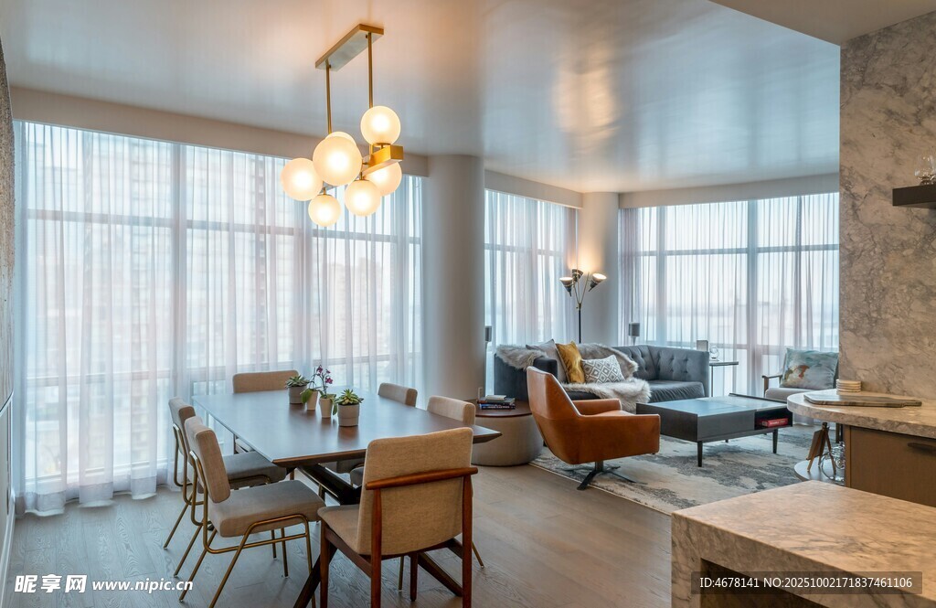 现代简约风客厅餐厅全景