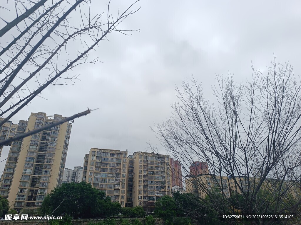 阴天中的城市居民楼景观