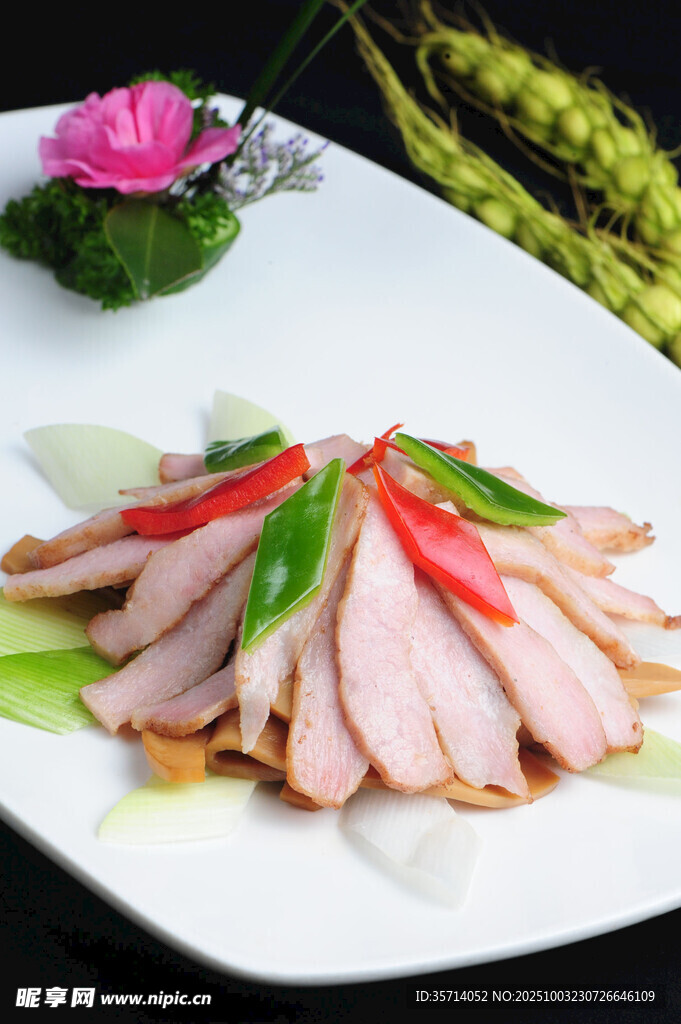 精美摆盘的特色肉片菜肴