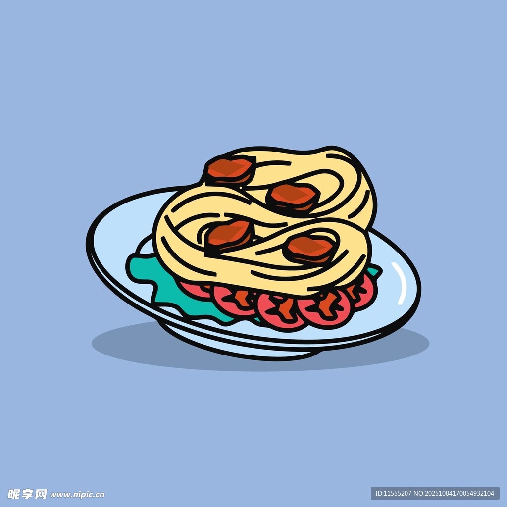 卡通风格美味意大利面