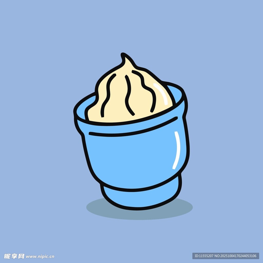 蓝色杯装的奶油冰淇淋