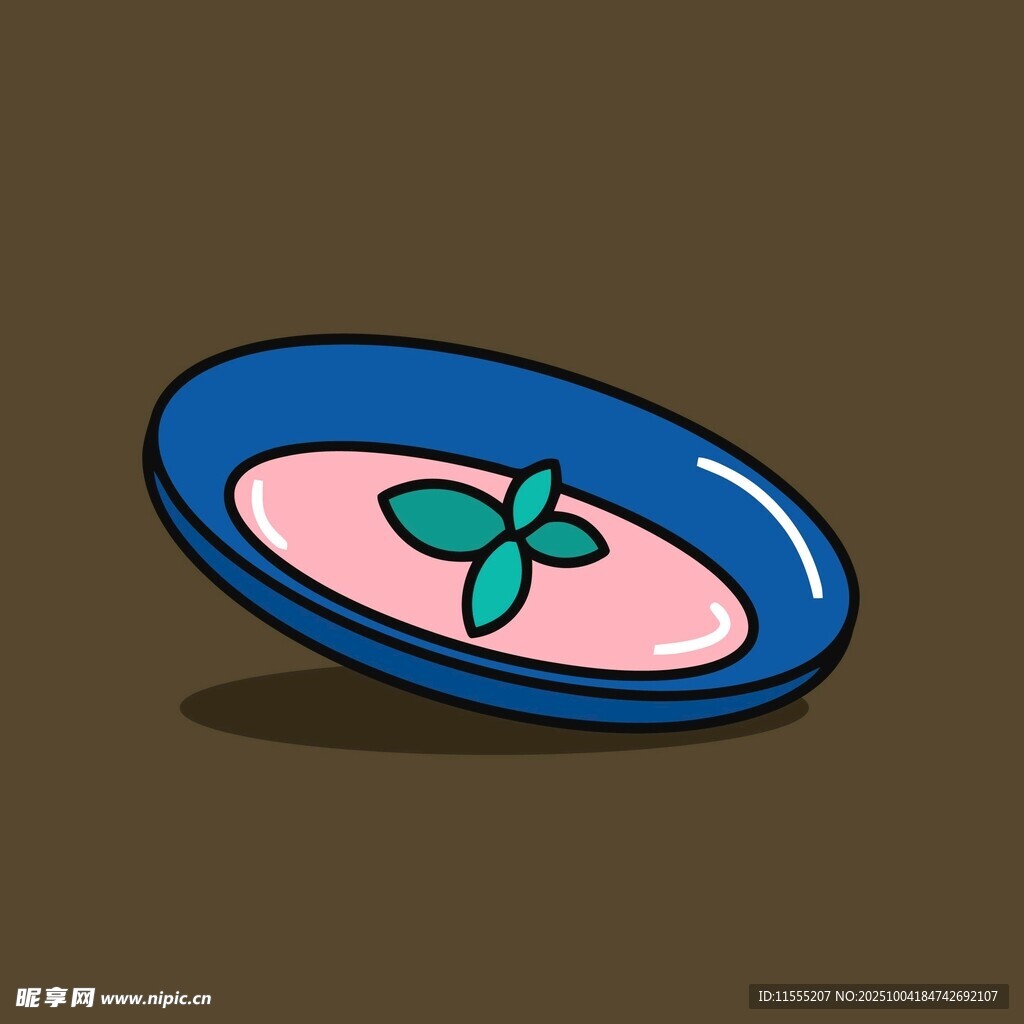 蓝色盘中的粉色食物与绿叶