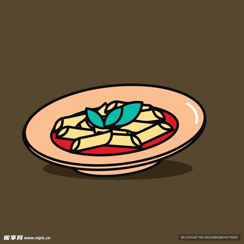 卡通风格的美味盘中食物