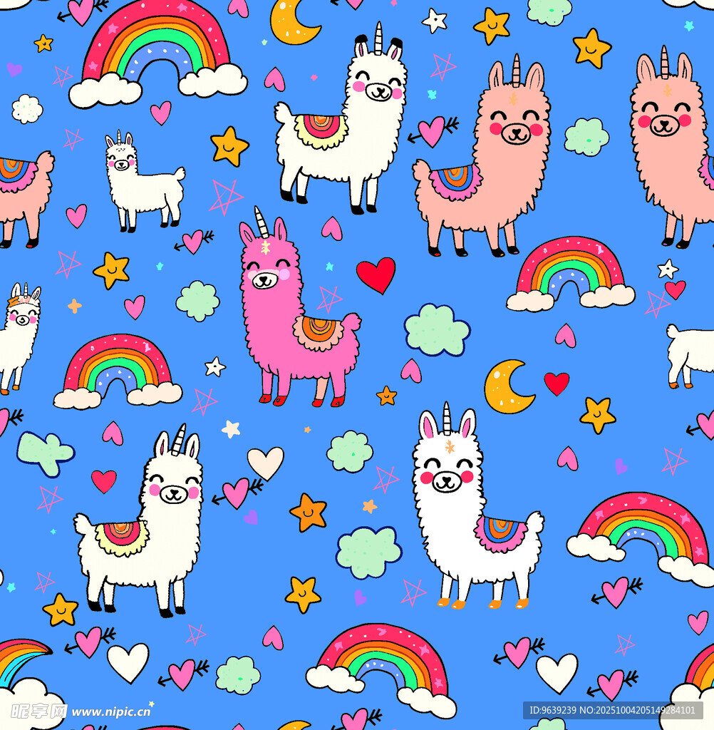 可爱羊驼彩虹卡通图案
