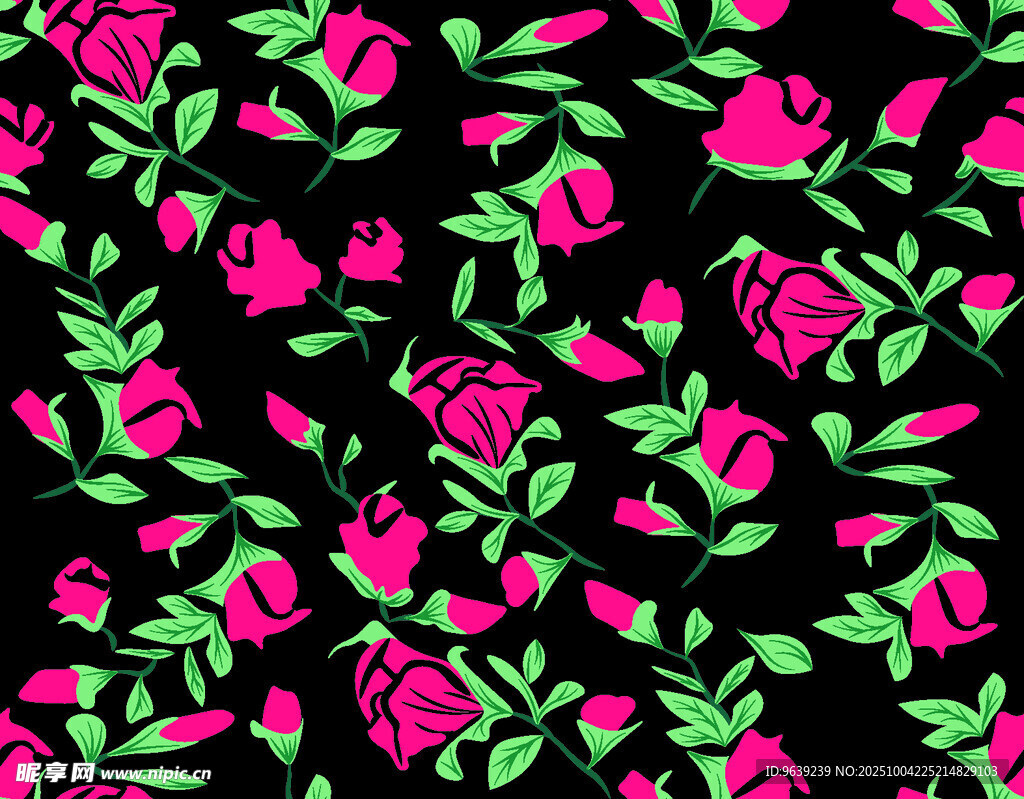 粉色玫瑰绿叶花卉图案